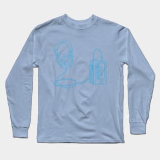 Portable Tape Player (Button Blue Lines) Analog / Music Long Sleeve T-Shirt